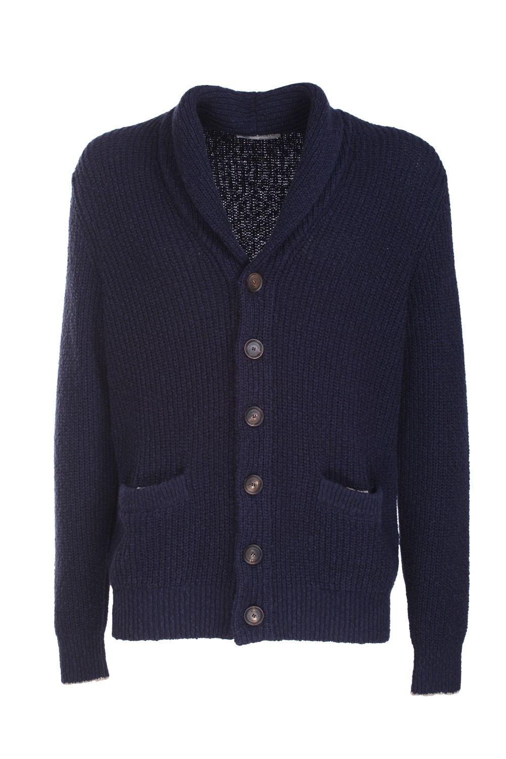 shop BRUNELLO CUCINELLI Saldi Cardigan: Brunello Cucinelli cardigan in cotone e lino lavorato a mezza costa inglese.
Chiusura con bottoni in corno.
Collo sciallato.
Tasche basse orizzontali.
Dettagli a contrasto sui bordi e sui polsini.
Composizione: 70% cotone 30% lino.
Fabbricato in Italia.. M2Y501816-CCH05 number 6594669